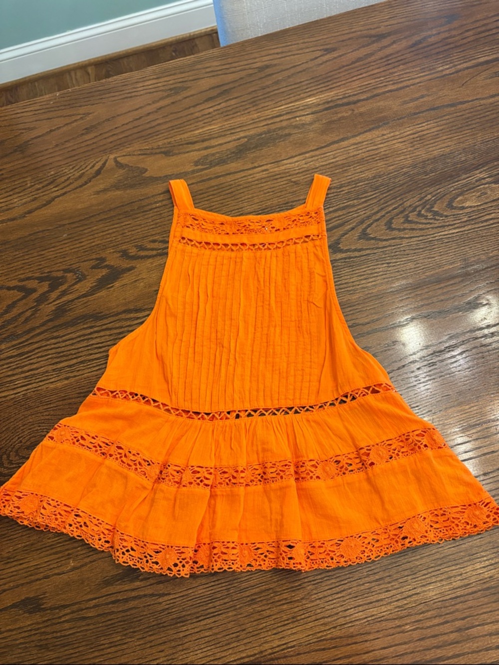 Free People Orange Pintuck Sleeveless Blouse